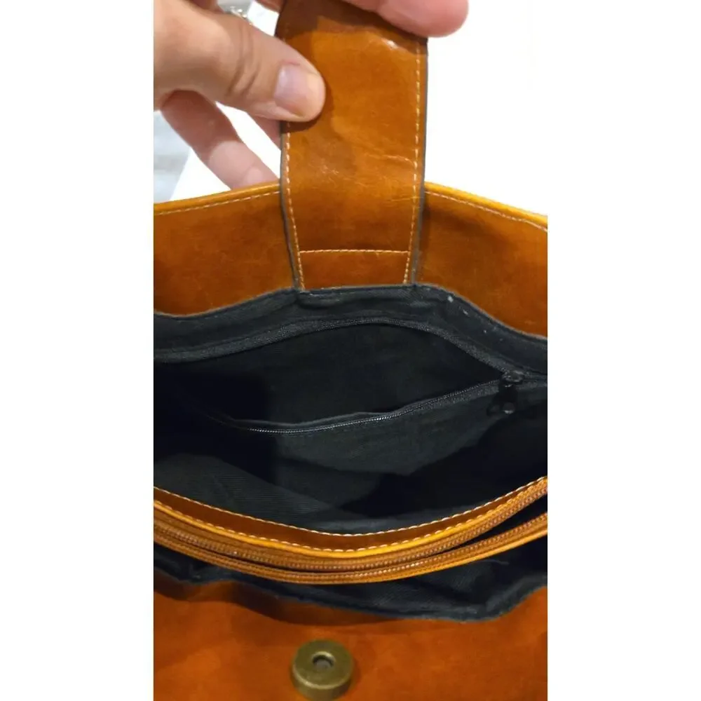 Giani Bernini Women's Saddle Brown Leather‎ Satchel Bag with Turn Lock Closure